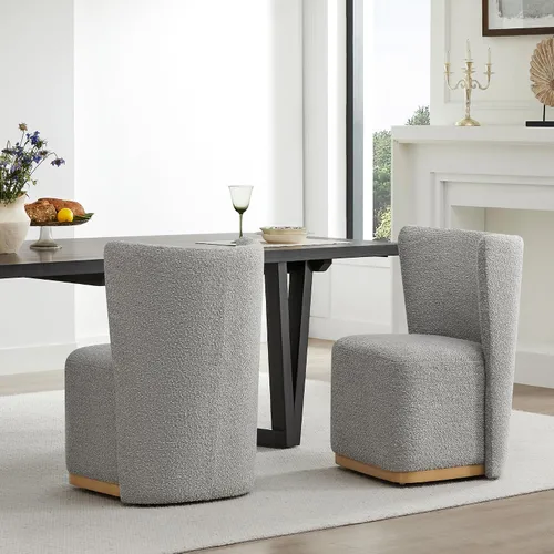 Miniatura 15 de CHITA Juego de 2 sillas de comedor tapizadas giratorias con ruedas, silla de comedor de tela moderna certificada FSC con ruedas, sillas de comedor