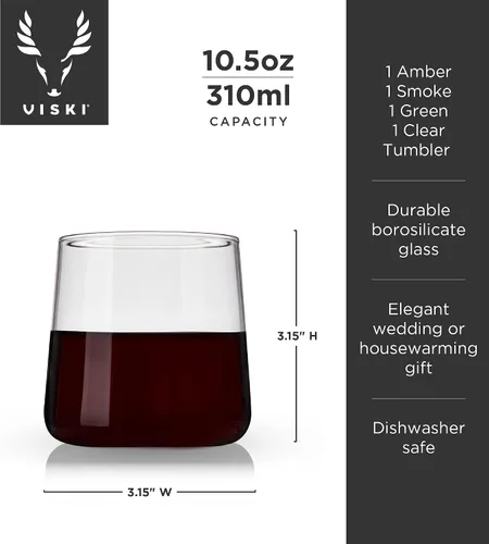 Miniatura 4 de Viski Aurora Tumblers - Copas de vino de colores, divertidas copas de cóctel teñidas en transparente, gris, verde y ámbar, aptas para lavavajillas