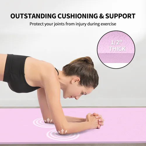 Miniatura 3 de Hatha Yoga Esterilla de Yoga Extra Larga de TPE 79" x 40" x 1/2" de Grosor Esterilla de Ejercicio Antideslizante para Uso en Gimnasio en Casa, Yoga