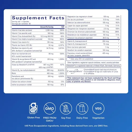 Miniatura 2 de Pure Encapsulations Nutrient 950 con vitamina K 180's - Suplemento multivitamínico y mineral - Soporte óseo y arterial* - Absorción óptima - Sin