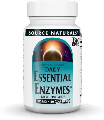 Source Naturals Essential Enzymes - Suplemento de enzimas múltiples bio-alineadas de 500 mg, defensa herbaria para digestión, gases, estreñimiento y