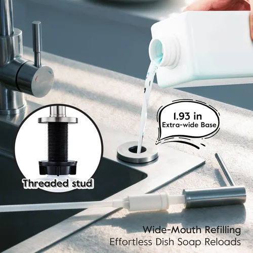 Miniatura 3 de GAPPO Dispensador de jabón para fregadero de cocina, dispensador de jabón integrado para fregadero, cabezal de bomba de acero inoxidable de níquel