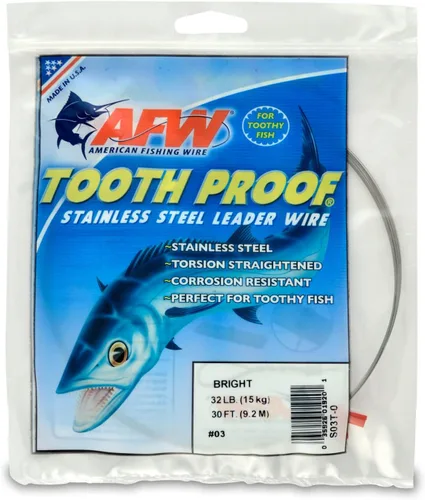 Miniatura 38 de AFW Alambre Líder Duro de Una Hebra de Acero Inoxidable a Prueba de Dientes - Brillante y Camuflaje para Tiburón, Barracuda, Caballa Real, Wahoo