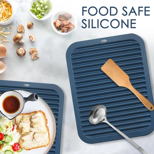 Miniatura 2 de Alfombrillas de silicona para encimera de cocina, salvamanteles de 9 x 12 pulgadas para ollas y sartenes calientes, salvamanteles de silicona azul