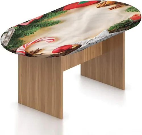 Miniatura 22 de XISUNYA Mantel ovalado ajustable de poliéster elástico para Navidad, mantel ajustable con estampado de árbol de Navidad, se adapta a mesas ovaladas