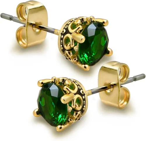 Aretes negros y dorados para hombres y mujeres, con corona retro, hipoalergénicos, de acero inoxidable, con circonita cúbica