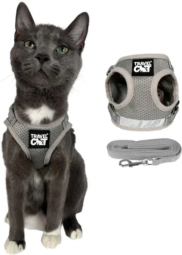 Miniatura 10 de Juego de arnés y correa de viaje para gato - Arnés de ajuste ajustable y correa reflectante - Chaleco cómodo para caminar para gatito para caminar