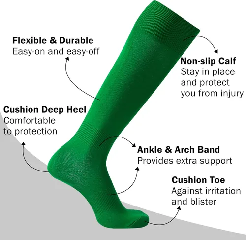 Miniatura 4 de Paquete de 2 calcetines de fútbol, béisbol, sóftbol para jóvenes y adultos, calcetines multideportivos, 4 tamaños (S-XL)