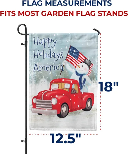 Miniatura 6 de America Forever Flags Bandera de jardín de doble cara – Happy Holidays America – 12.5 x 18 pulgadas, muñeco de nieve patriótico, decoración navideña