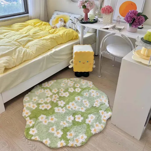 Miniatura 5 de Alfombra de musgo estéreo 3D irregulares con flores naturales, margaritas y musgo, para sala de estar, dormitorio, decoración estética del hogar