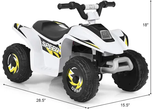 Miniatura 7 de HOMGX - Cuatrimoto para niños, mini cuádruple eléctrico con ruedas antideslizantes, 4 ruedas alimentadas por batería de 6 V para niños con 2 Blanco