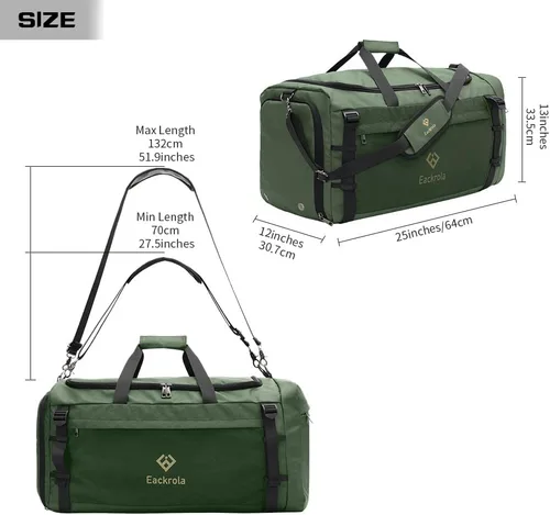 Miniatura 2 de Eackrola Bolsas de gimnasio para hombre con compartimento para zapatos, bolsa de lona deportiva con bolsillo húmedo para mujer, 65 L, forro polar