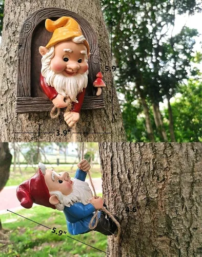 Miniatura 6 de coolboy Estatua de gnomo de jardín al aire libre, escultura de jardín de elfos trepadores, figuras de gnomo, decoración colgante de hadas, figuras