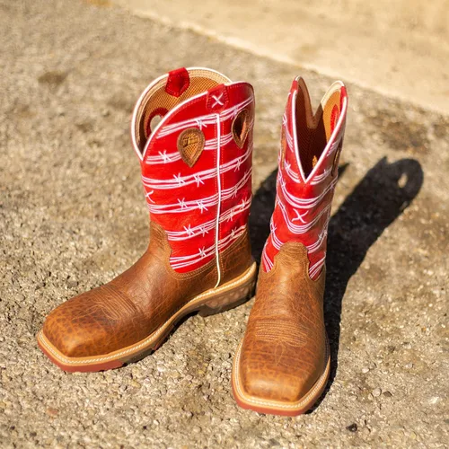 Miniatura 8 de Twisted X Botas de trabajo Western de 12" para hombre, Sillín envejecido y rubí