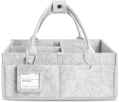 GEMII Organizador de pañales – Organizador grande para bebés con asa para artículos esenciales para recién nacidos, niños o niñas (gris, grande)