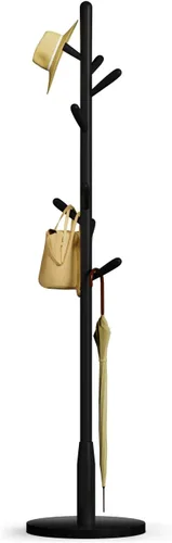 Miniatura 9 de Perchero de madera maciza, perchero independiente en forma de árbol con 11 ganchos, poste principal de 1.6 pulgadas de diámetro para ropa, soporte