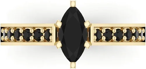 Miniatura 4 de Anillo de diamante negro de corte marquesa, oro de 14 quilates, 1,50 quilates