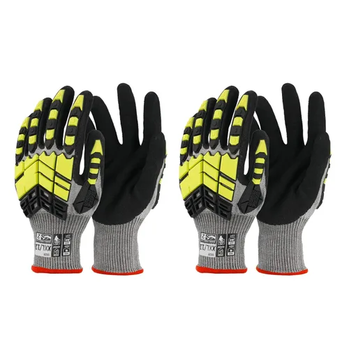 Miniatura 12 de 2 pares de guantes de trabajo de seguridad, guantes de impacto para hombres y mujeres, resistentes a los cortes, antideslizantes, de trabajo pesado