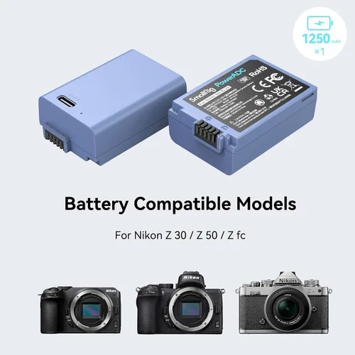Miniatura 4 de SMALLRIG Batería de repuesto USB-C de 1250 mAh para Nikon EN-EL25, batería recargable de cámara para Nikon Z30 / Z50 / Z fc, carga rápida de 1.75