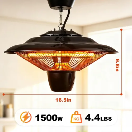 Miniatura 7 de Calentador eléctrico colgante para patio, techo colgante de 1500 W para exteriores con calentamiento rápido de 3 segundos, silencioso, cadena