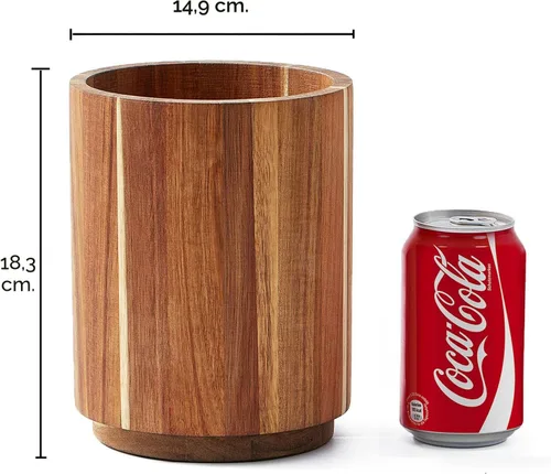 Miniatura 7 de Soporte para utensilios de madera de acacia para encimera de cocina, giratorio de 360° de 7.2 pulgadas, recipiente de madera para utensilios