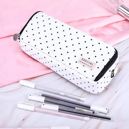 Miniatura 5 de iSuperb - Estuche grande para lápices con gran capacidad, de lona, con 3 compartimentos, bolsa para bolígrafos, bolsa de marcadores