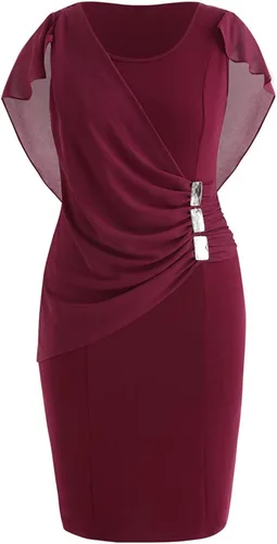 Miniatura 4 de SERYU Vestido ajustado de gasa con volantes para mujer, talla grande, con mangas de capa, favorecedor