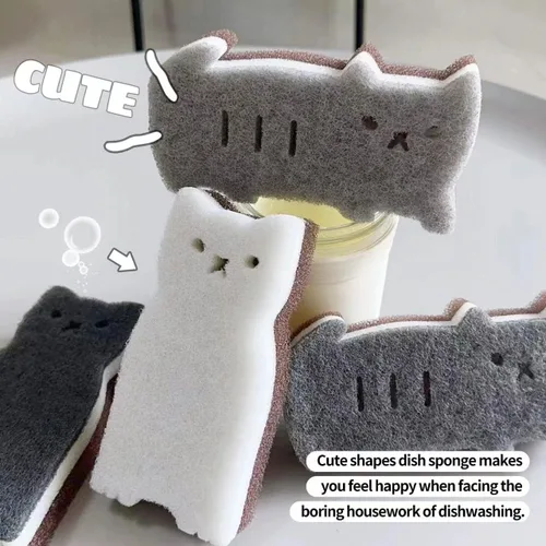 Miniatura 2 de Esponjas de cocina reutilizables, esponja de plato con forma de gato para lavar platos, esponjas antiarañazos para lavar platos, esponja