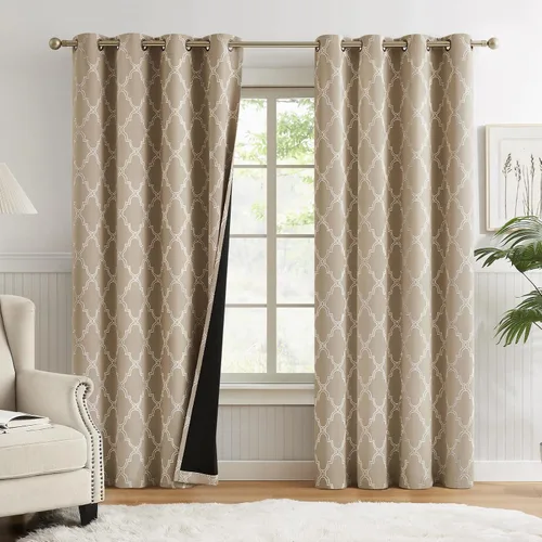 Miniatura 22 de Melodieux Cortinas 100% opacas de 96 pulgadas de largo para sala de estar, dormitorio estilo marroquí, aislamiento térmico, ahorro de energía