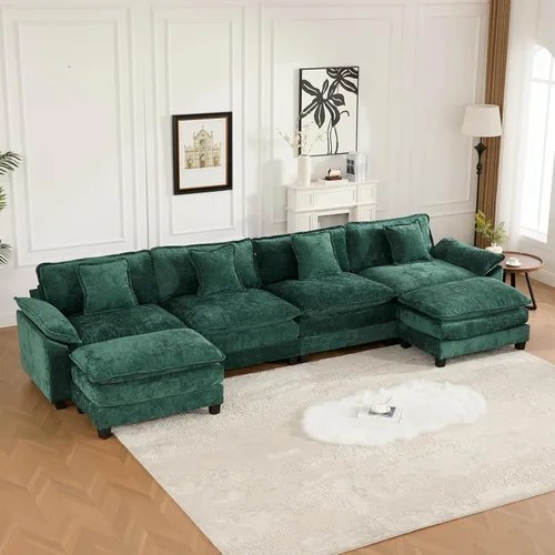 Miniatura 34 de Sofá modular negro de 111.5 pulgadas, sofás seccionales grandes de 3 plazas para sala de estar, sofá nube de tela de felpilla de gran