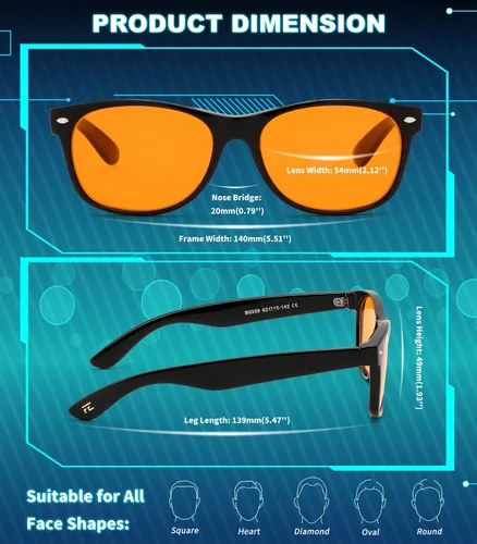 Miniatura 5 de FEISEDY Lentes clásicos de bloqueo de luz azul naranja/roja para mujeres y hombres, anteojos de sueño para computadora de juegos B0339