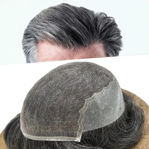 Miniatura 24 de Toupee - Sistemas de reemplazo de cabello para hombre, encaje frontal suizo, nudo blanqueado, pieza de cabello humano natural 1# negro azabache, 8 x