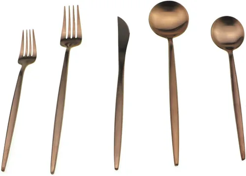Miniatura 2 de JASHII Juego de cubiertos de acero inoxidable 18/10 de 20 piezas, color oro rosa mate, tenedor, tenedor de ensalada, cuchara de postre, servicio
