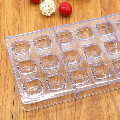 Miniatura 5 de HAPYLY - Molde de policarbonato para hacer chocolate con 24 cuadrículas, forma de cubo, transparente