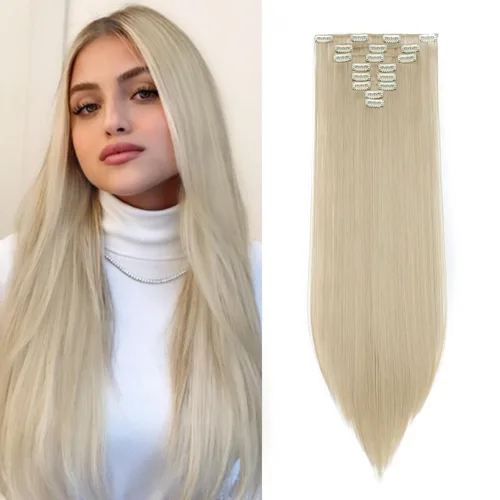 Miniatura 36 de S-noilite Extensiones de cabello sintético largo y lacio con clip de 23 a 26 pulgadas, 8 unidades, 18 clips, para mujeres, entrega de 2 a 5 días