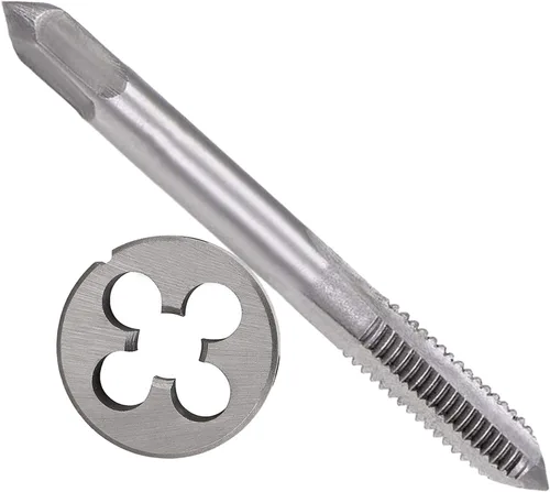 M6 × 0.030 in HSS métrico grifo y troquel de rosca rosca redonda Die mano derecha 3 flautas HSS cono tono plateado (2 piezas)