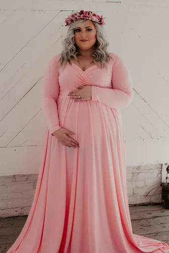 Miniatura 5 de Saslax - Vestido de noche de maternidad con hombros descubiertos, corte de medio círculo, para baby shower, fotos