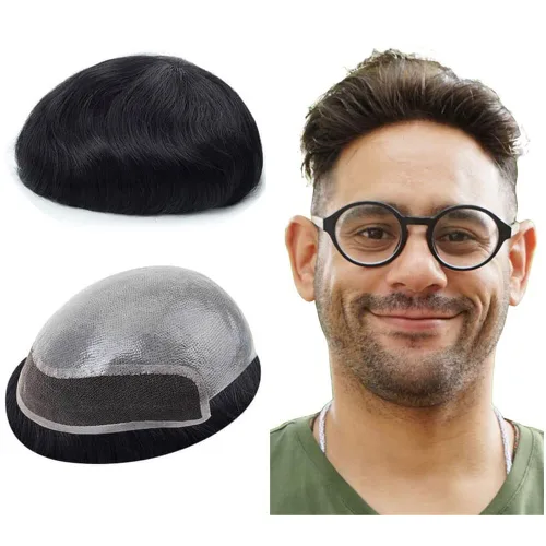 Lordhair Toupee para hombre, encaje francés frontal, línea capilar natural, sistemas de piezas de cabello de 0.003 in, piel en V, 8 x 10 pulgadas,