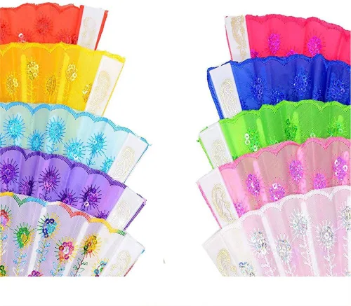 Miniatura 2 de 10 abanicos de mano plegables de tela colorida con patrón de pavo real, abanicos de mano plegables españoles para regalos de boda, decoración