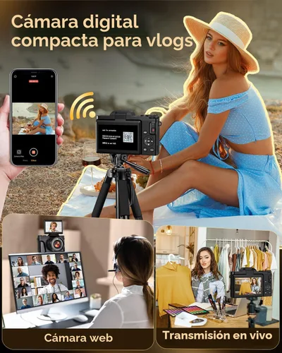 Miniatura 6 de Cámara digital 4K para fotografía con WiFi, enfoque automático de 64 MP de 3 pulgadas, pantalla abatible de 180°, cámara de vlogging con zoom 16X