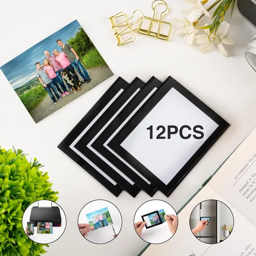 Miniatura 2 de STTMGN Portarretratos magnéticos con borde negro (2.5 x 3.5 pulgadas, paquete de 12), tamaño mini-cartera, fundas magnéticas para fotos, bolsillos