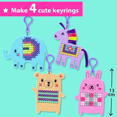 Miniatura 3 de KRAFUN Kits de Punto de Cruz para Niños Principiantes, 4 Llaveros de Punto de Cruz Artes y Manualidades con Animales, Unicornio, Kit de Bordado