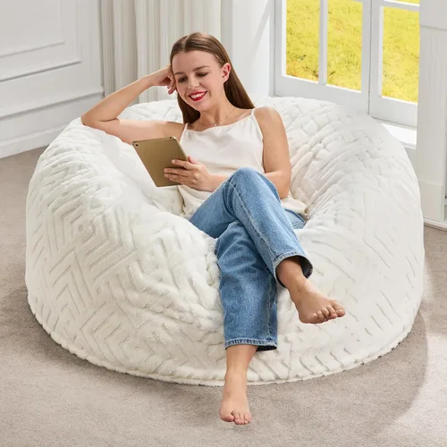 Miniatura 29 de Hobestluk Sillas de Puf para Adultos, Silla de Puf con Relleno, Bolsas Grandes con Funda de Felpa en Relieve, Sillas de Puf Gigantes para Adultos