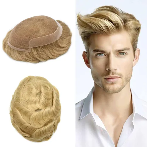 Miniatura 17 de Toupee Hair System For Men Real Human Hair Swiss Lace Mens Toupee Men Hair Replacement System Natural Hairline Mens Hairpieces 6X8"-80% light