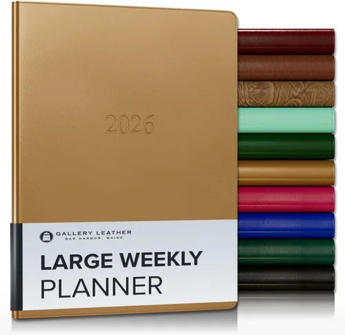 Miniatura 43 de Gallery Leather Agenda semanal y mensual grande 2025-2026, agenda y cuaderno con elegantes bordes de página dorados dorados, 12 meses, cactus Cactus