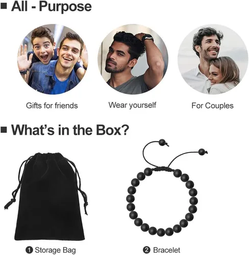 Miniatura 3 de M MOOHAM Pulseras para hombres, regalos de Navidad, 0.315 in, ojo de tigre natural, ágata mate, juego de pulseras de roca de lava para hombres