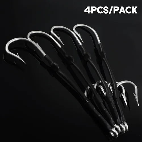 Miniatura 5 de Aparejo de ganchos dobles para trozos de arrastre, 4 ganchos de arrastre de agua salada, ganchos de acero inoxidable para pesca grandes grandes