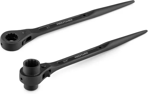 MAXPOWER Juego de 2 piezas de llave de trinquete Spud para andamio, llave de Spud de doble enchufe de 7/8 pulg x 3/4 pulg, llave de enchufe métrica