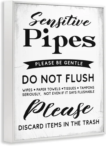 Miniatura 2 de Stupell Industries Cartel de restricciones de descarga de tubos de inodoro sensibles, diseño de Daphne Polselli, arte de pared enmarcado en blanco