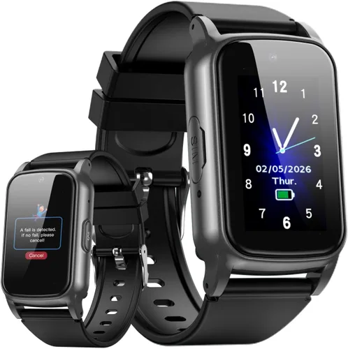 Smart Watch for Seniors with Fall Detection -GPS Tracker with Video Call, SOS Button, Heart Rate & Step Counter, Alarm for Elderly Men & Women -No